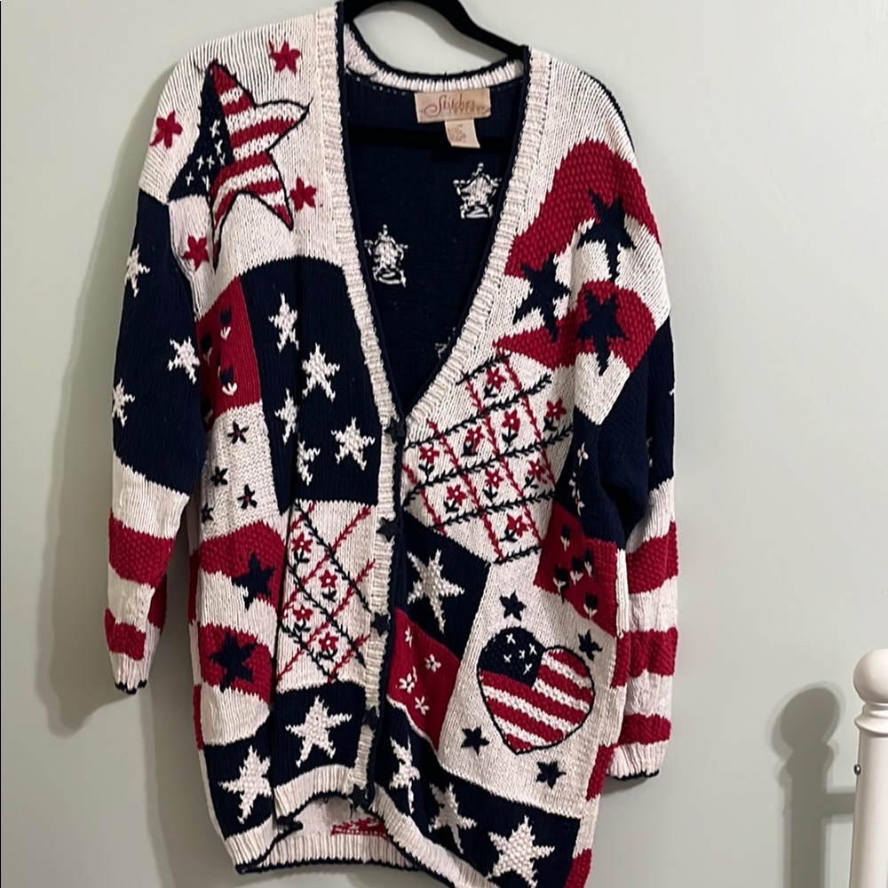 Vintage Patriotic Sweater Red, White, and Blue